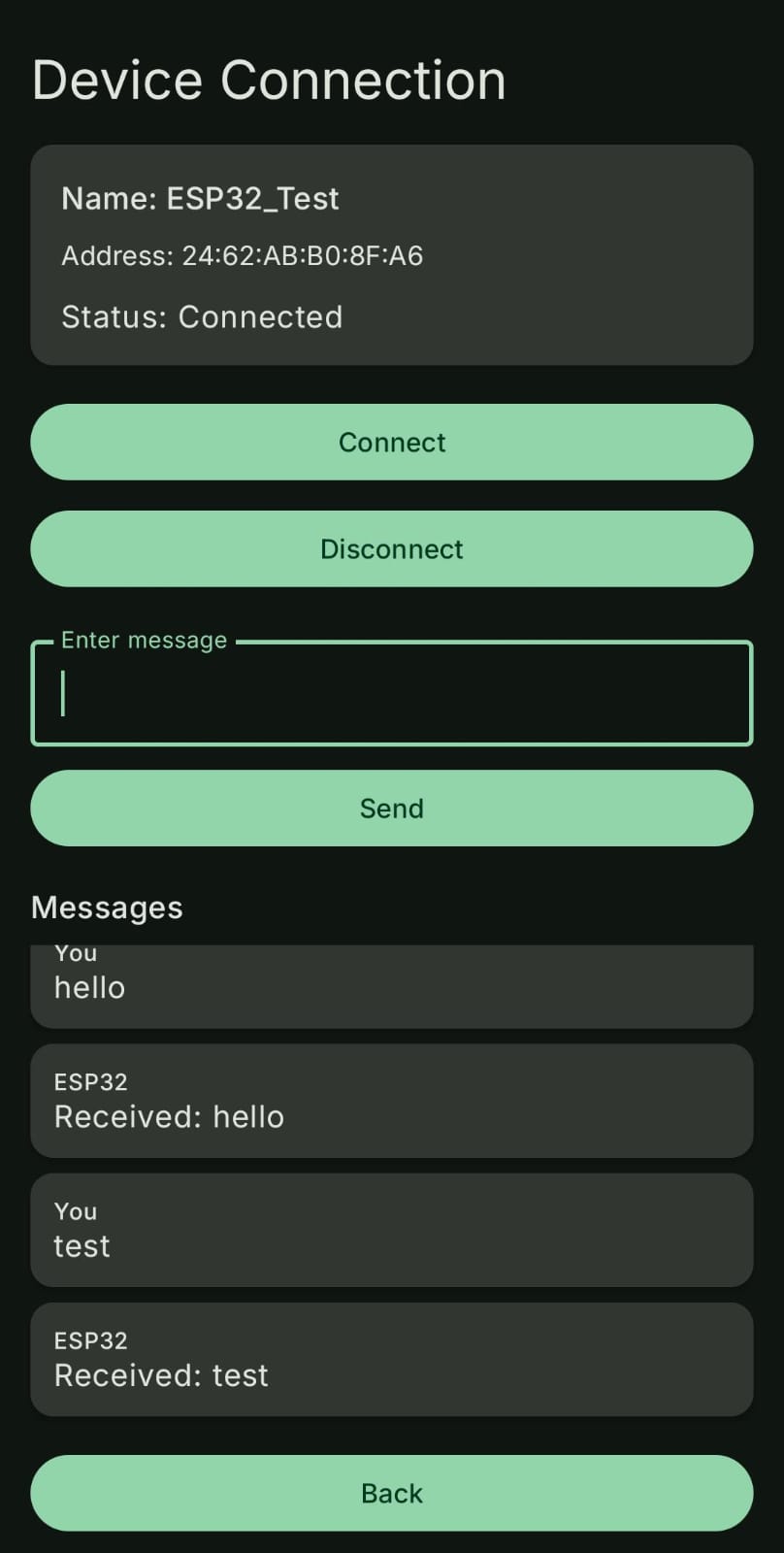 Bluetooth Sensor Communication Testing App